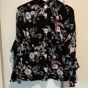 Dalia Black Floral Blouse with Ruffled Sleeves
